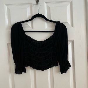 Black Puff Sleeve Crop Top